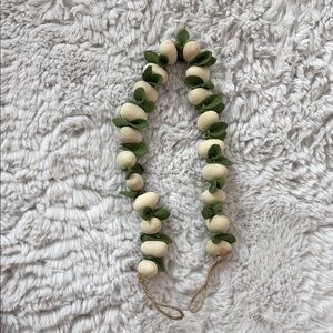 Target Neutral Wooden Bead Garland with Green Felt Leaves